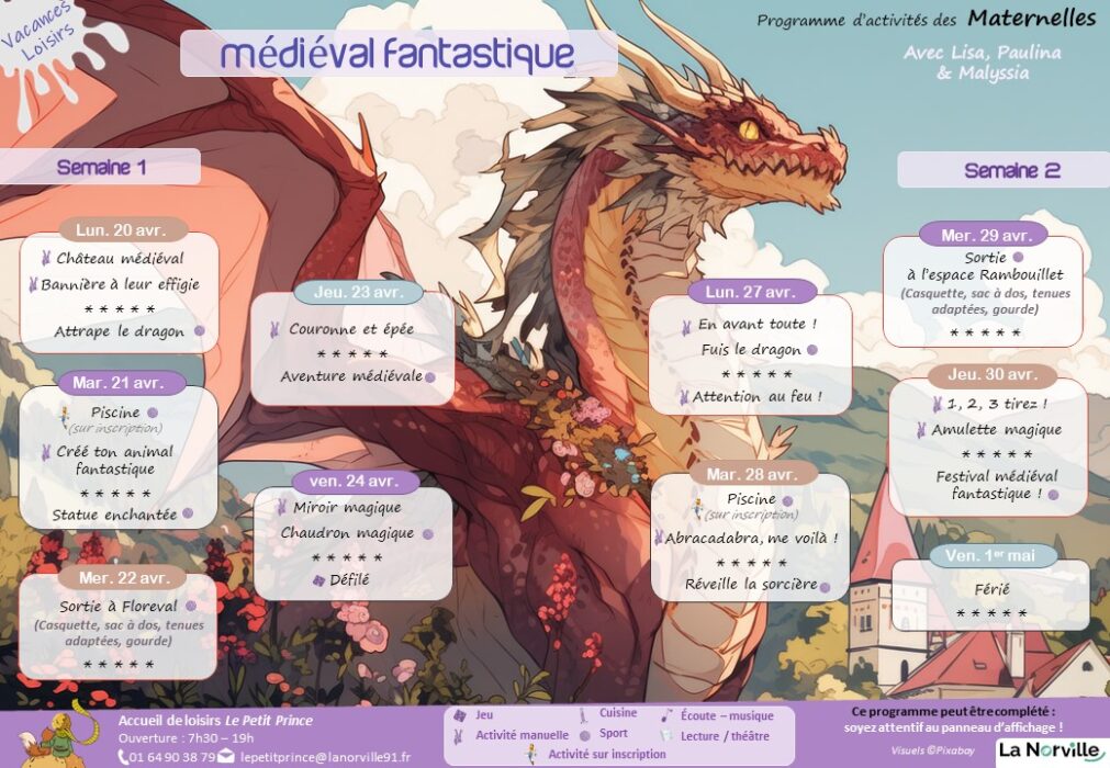 Programme des activités des vacances de printemps_Maternelles