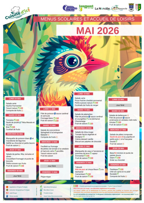 Menu scolaire - mai 2026
